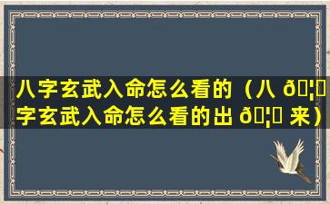 八字玄武入命怎么看的（八 🦋 字玄武入命怎么看的出 🦋 来）
